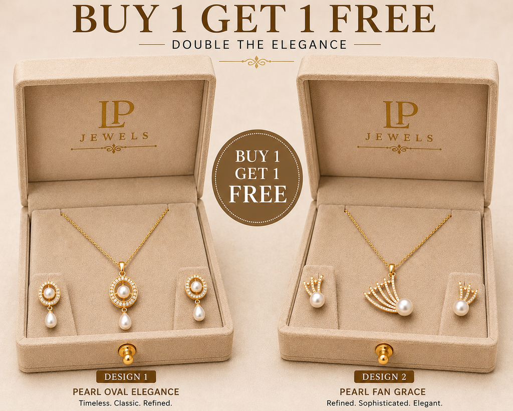 Pearl Oval & Fan Design Pendant Set with Earrings | B1G1 Free