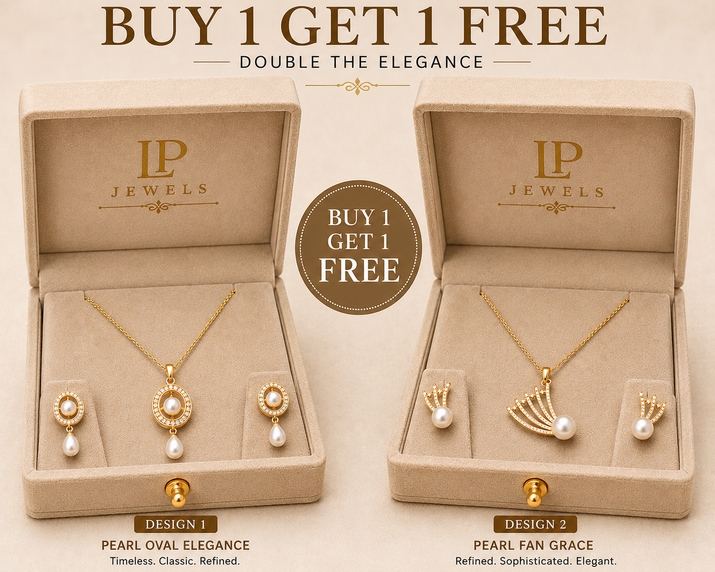 Pearl Oval & Fan Design Pendant Set with Earrings | B1G1 Free