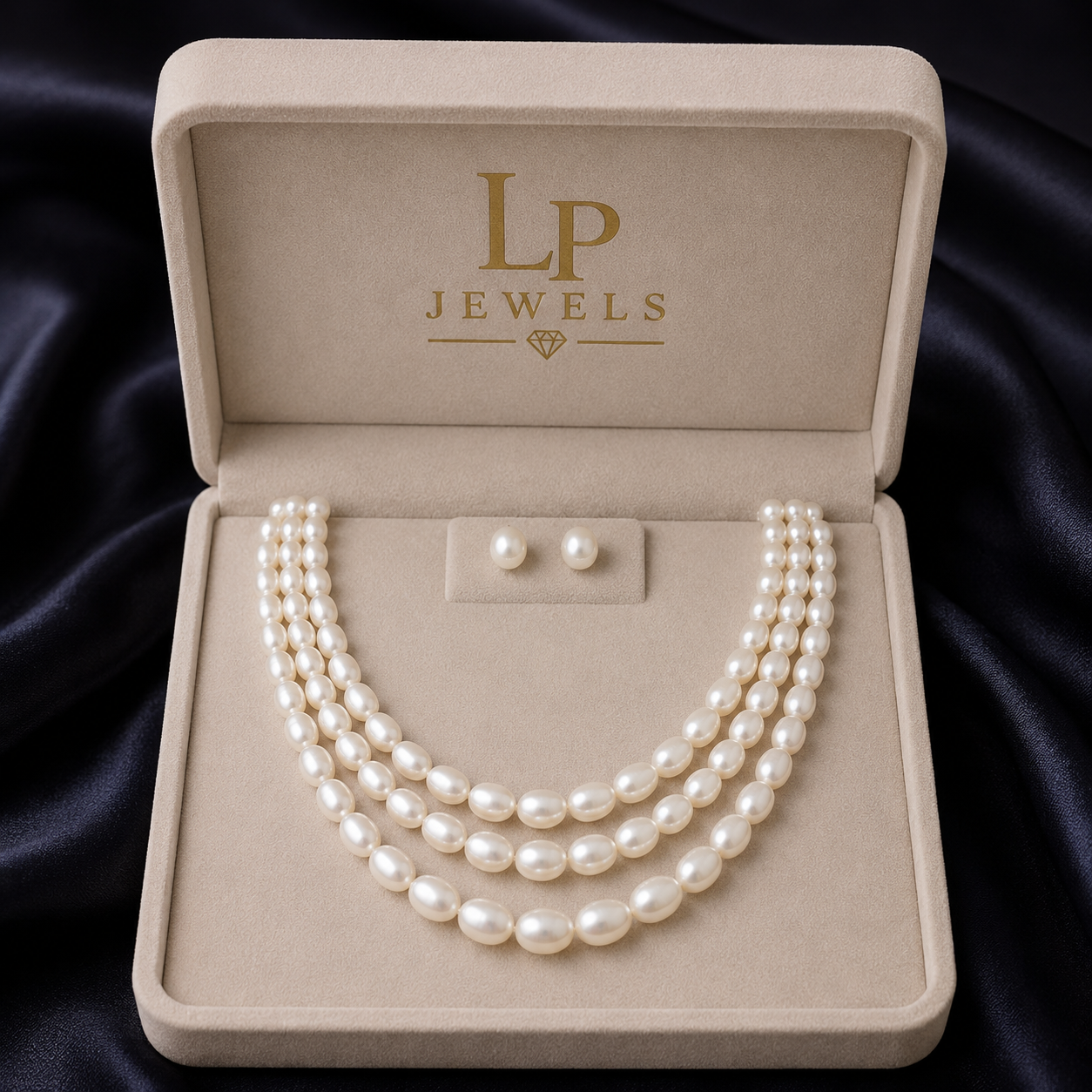 Luxury 3 Layer Graduated Oval Pearl Necklace Set for Women | Elegant Pearl Jewelry | LP Jewels