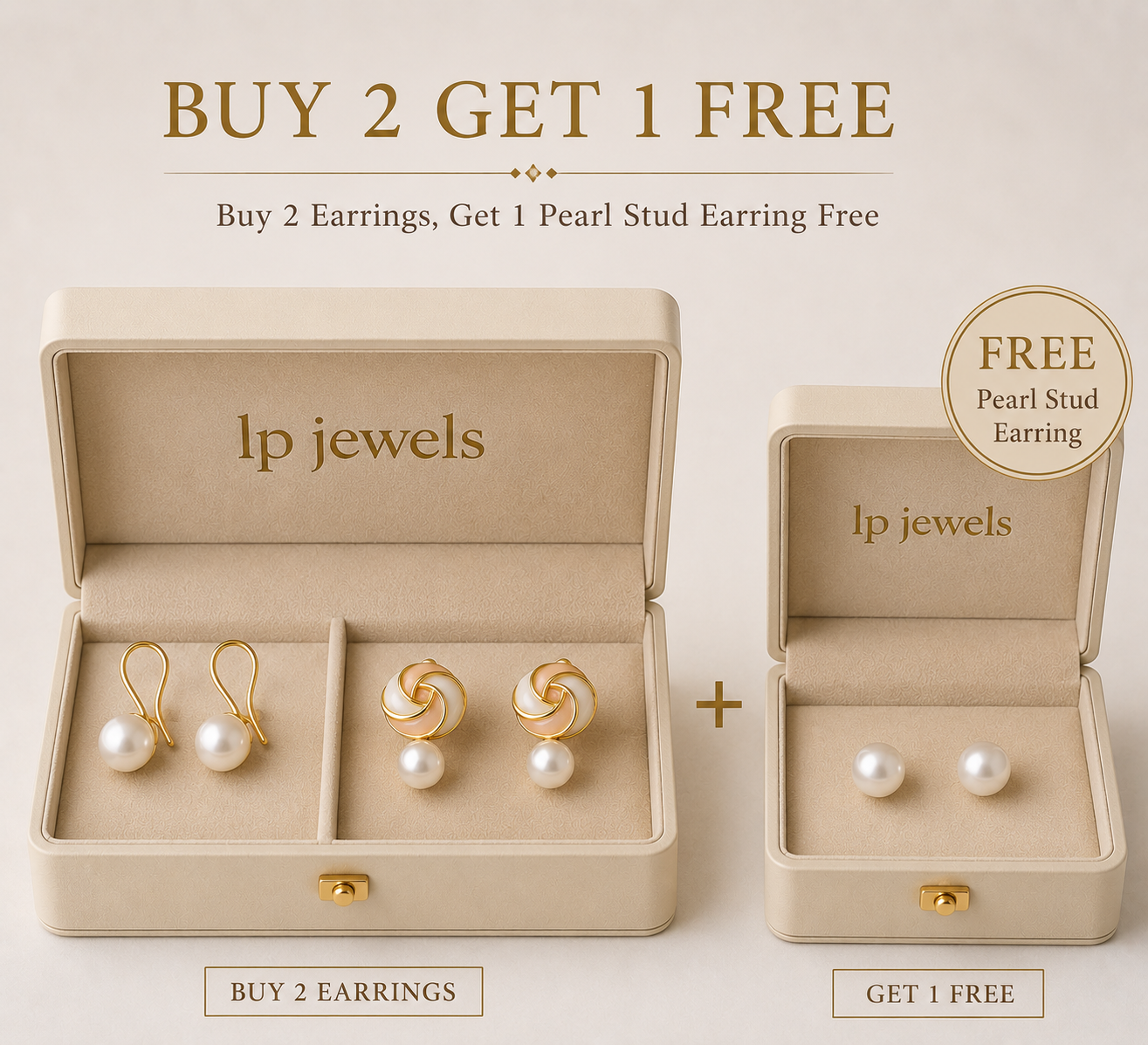 LP Jewels Pearl Earring Trio Set – Drop, Spiral & 7mm Pearl Stud Earrings Gift Box