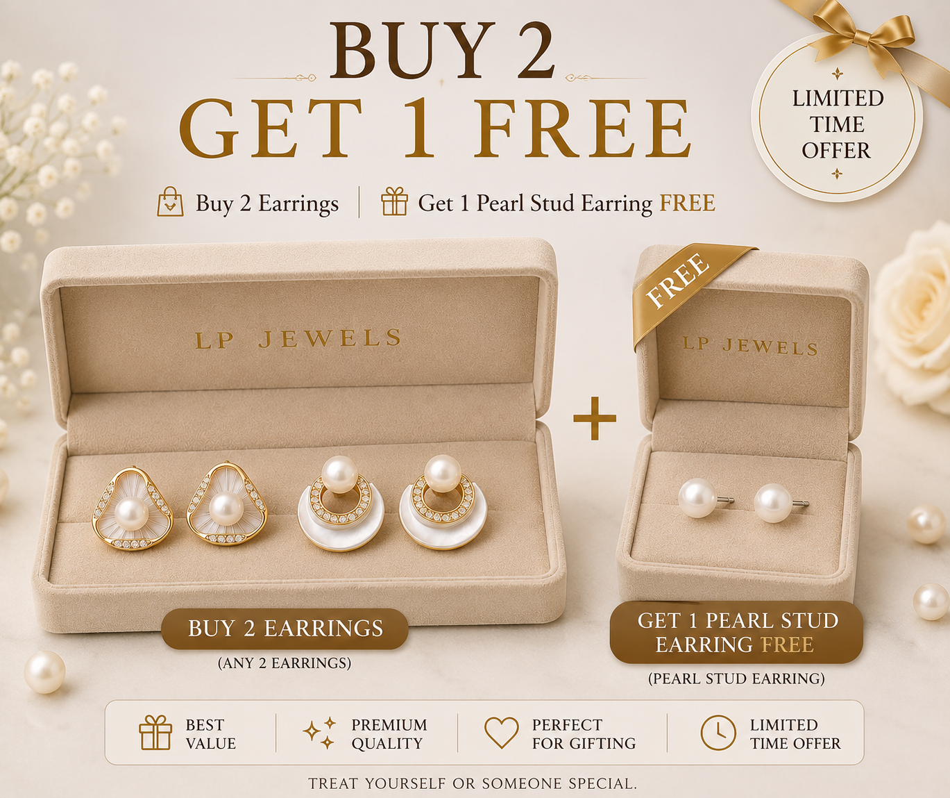 Pearl & Mother of Pearl Earring Combo Set | 3 Pairs | Gold-Plated