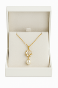 LP Jewels Daisy Flower Pendant Necklace with Pearl Drop for Women