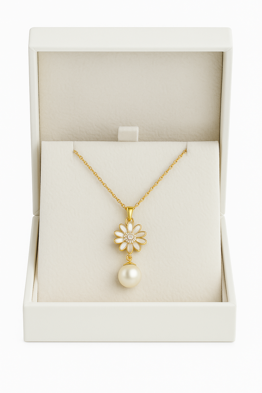LP Jewels Daisy Flower Pendant Necklace with Pearl Drop for Women