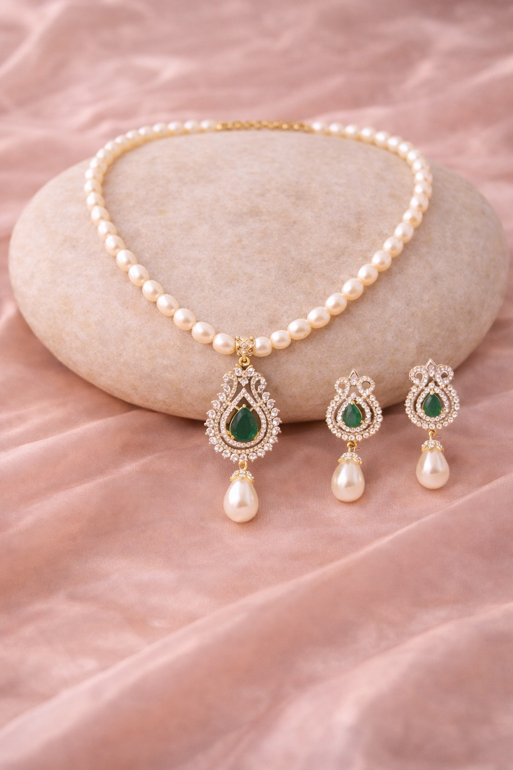 LP JEWELS: Premium Oval Freshwater Pearl Necklace & Earrings Set (5–6mm)