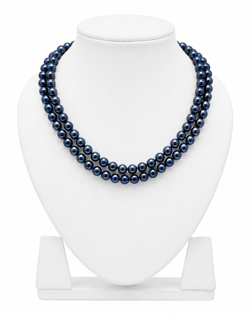 Dark Blue Freshwater Pearl Double Layer Necklace for Women - LP Jewels