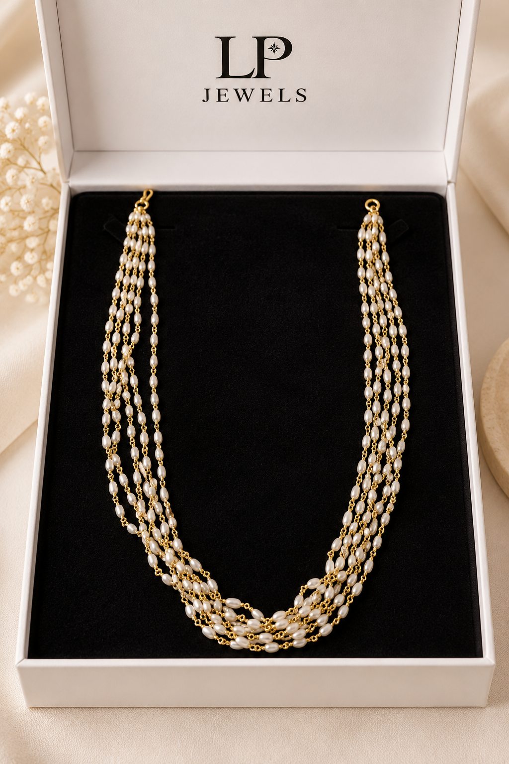 Multi-Strand Rice Pearl Necklace, 16 Inch | LP Jewels