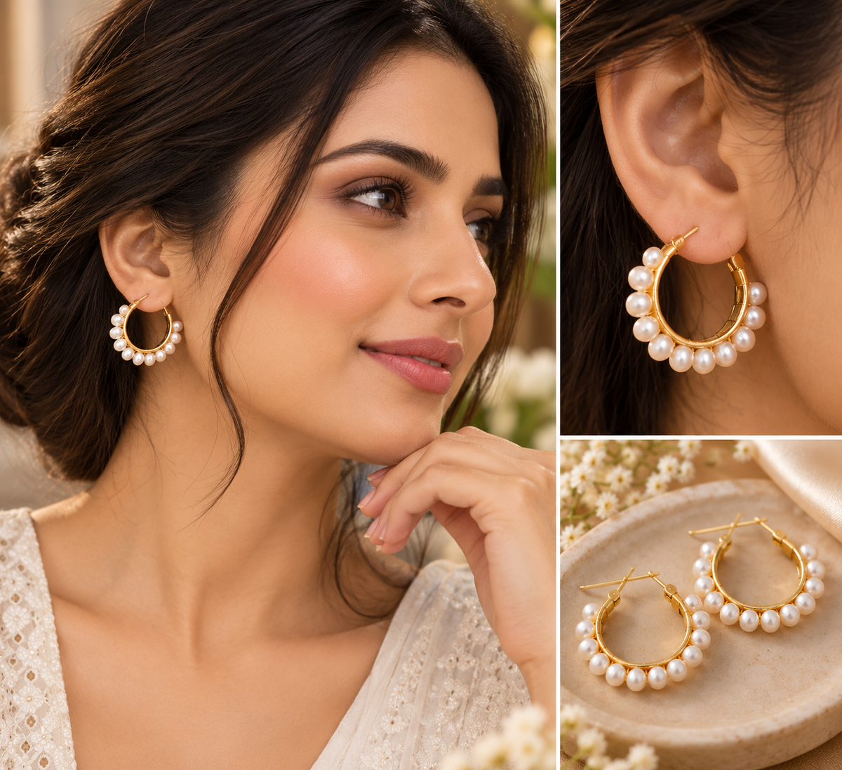 Pearl Wrapped Gold-Tone Hoop Earrings, 5 cm | LP Jewels
