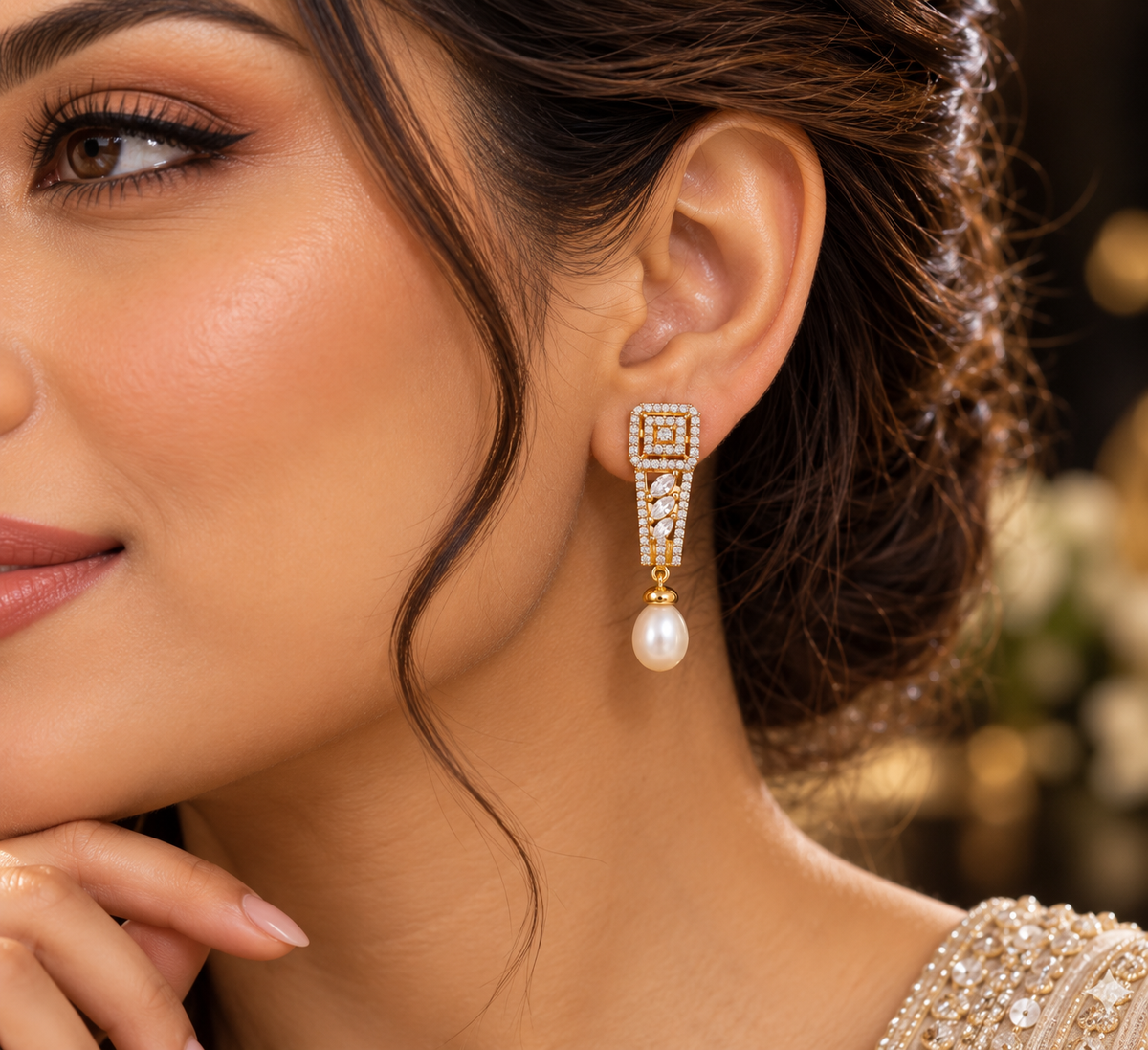 Art Deco CZ Pearl Drop Earrings – Gold-Tone | LP Jewels