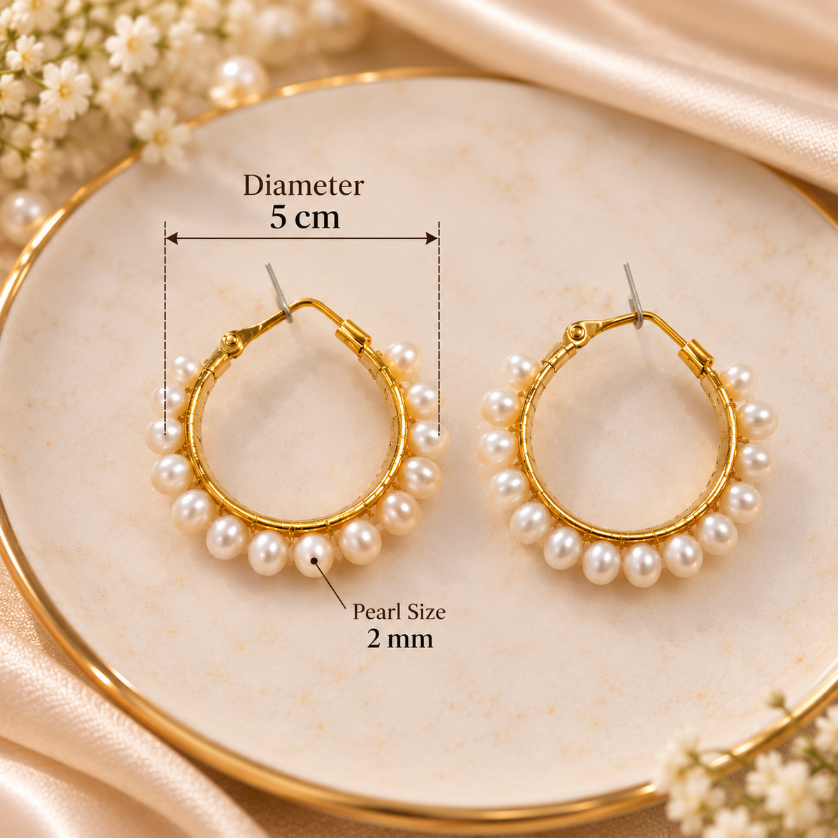 Pearl Wrapped Gold-Tone Hoop Earrings, 5 cm | LP Jewels