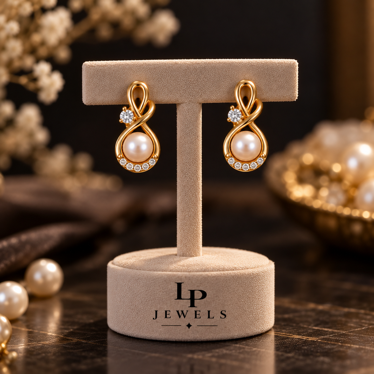 Pearl Stud Earrings | Gold Plated Infinity Twist with CZ and Freshwater Pearl