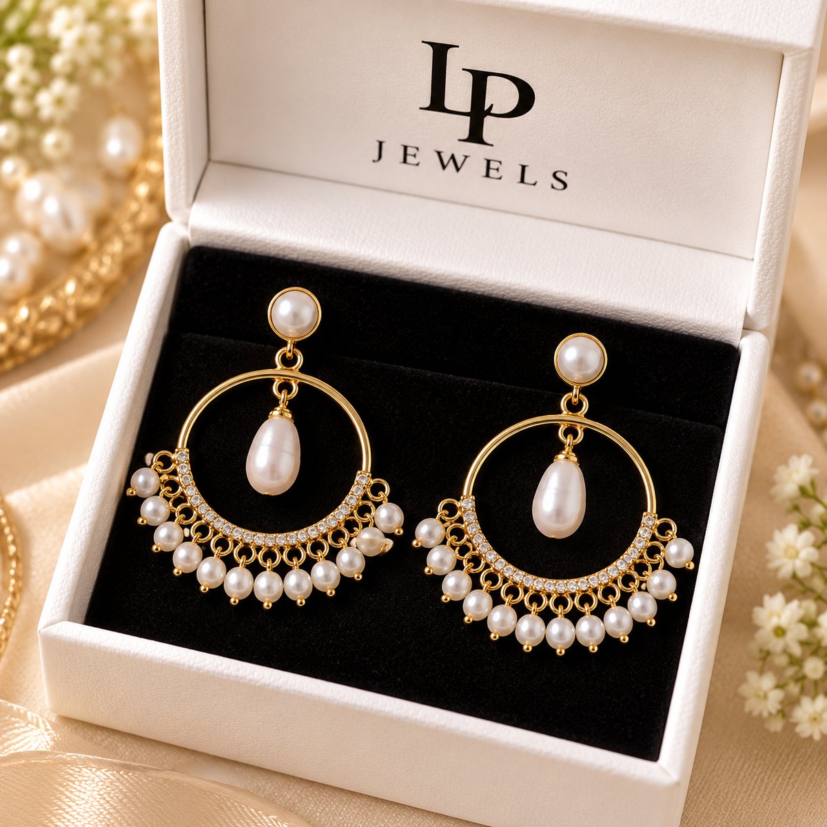 Pearl Fringe Hoop Drop Earrings – Gold-Tone CZ | LP Jewels