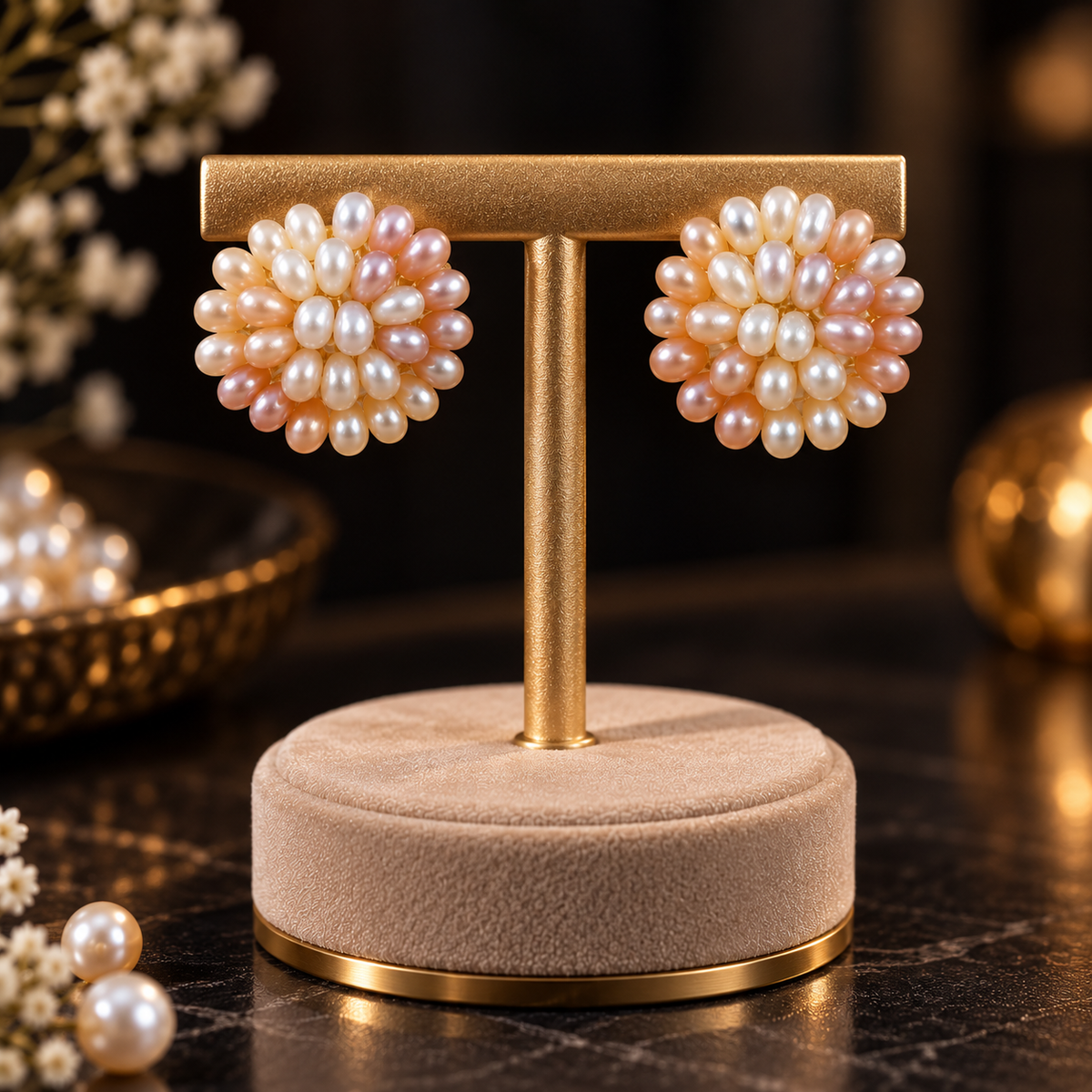 Multicolour Pearl Cluster Stud Earrings | LP Jewels