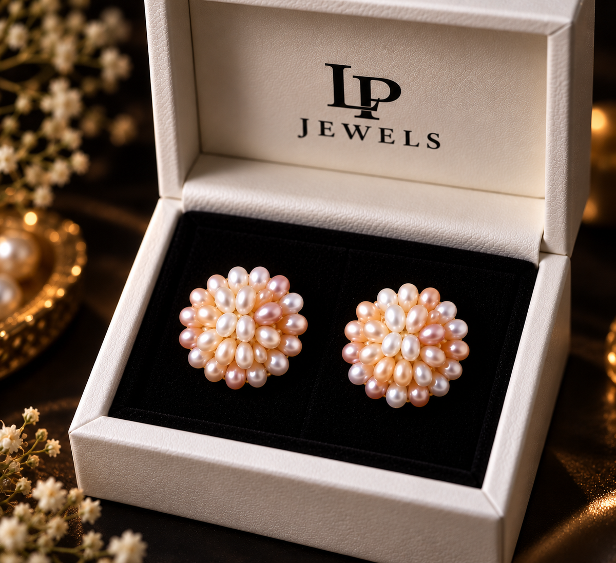 Multicolour Pearl Cluster Stud Earrings | LP Jewels