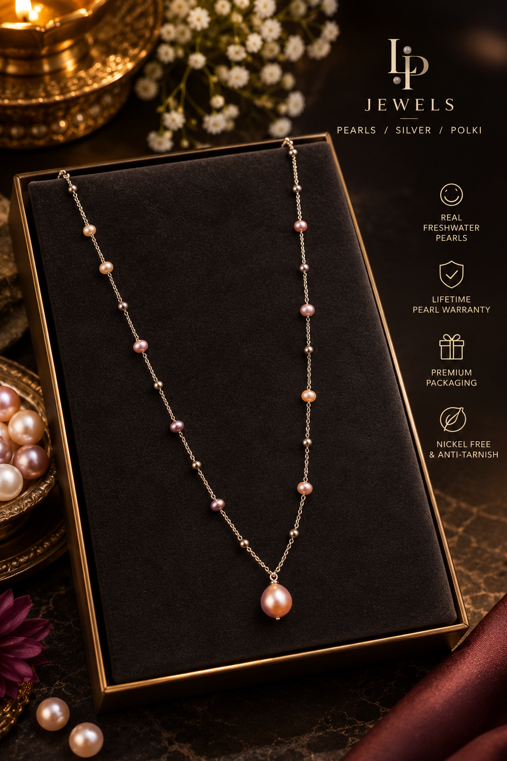 Multicolor Freshwater Pearl Necklace with Pink Pearl Pendant – LP JEWELS