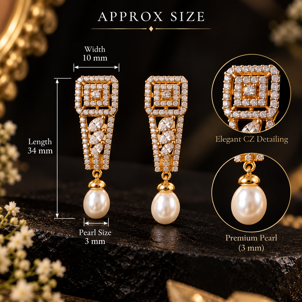 Art Deco CZ Pearl Drop Earrings – Gold-Tone | LP Jewels