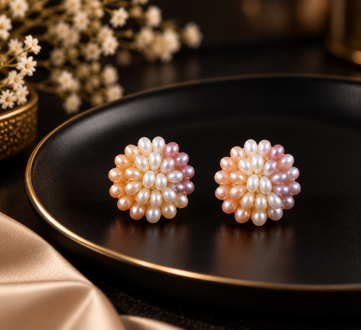 Multicolour Pearl Cluster Stud Earrings | LP Jewels