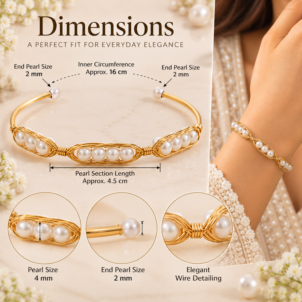 Gold-Tone Pearl Cuff Bracelet for Women | Elegant Pearl Wirework Bangle – LP JEWELS