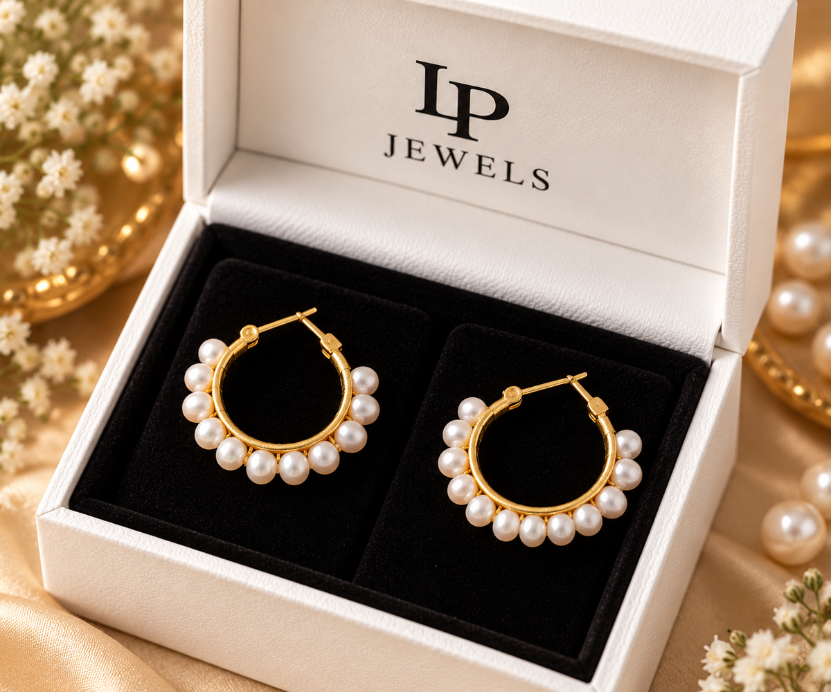 Pearl Wrapped Gold-Tone Hoop Earrings, 5 cm | LP Jewels