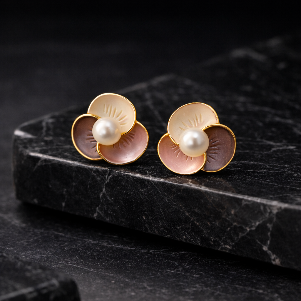LP Jewels Pearl Earrings Combo – Floral Pearl Stud & Freshwater Pearl Drop Earrings Set for Women
