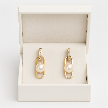Gold-Plated Pearl Drop Earrings with Crystal Accents