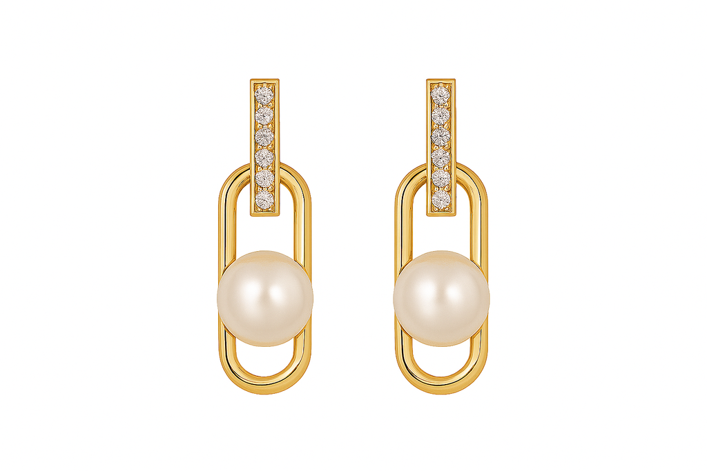 Gold-Plated Pearl Drop Earrings with Crystal Accents