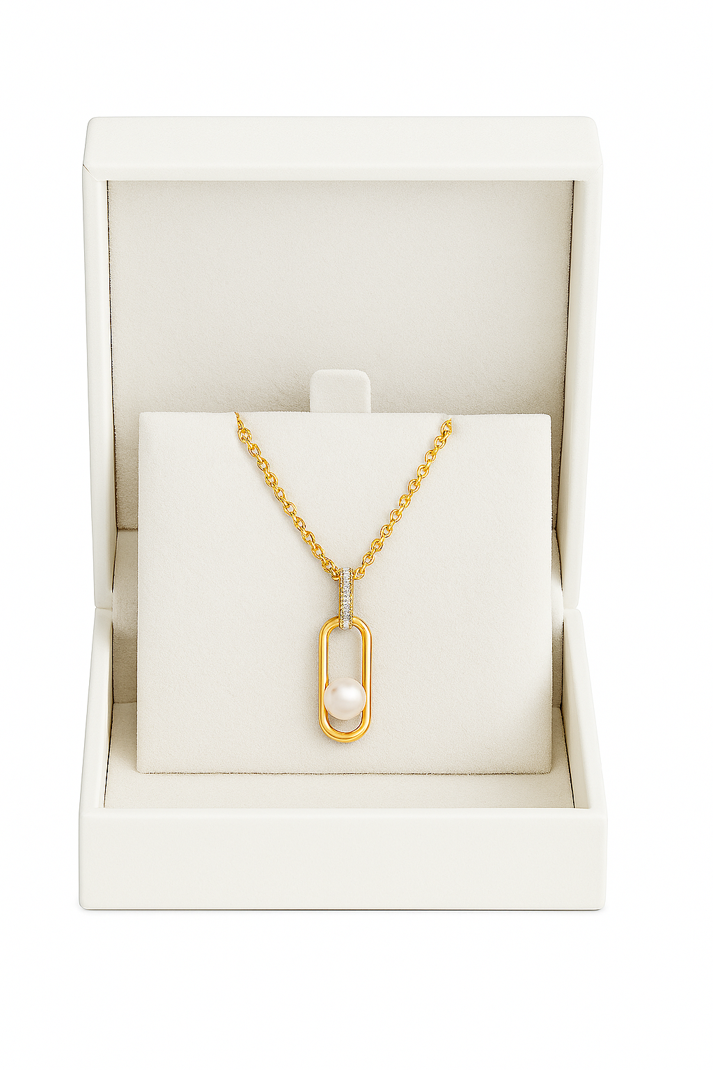 LP Jewels Modern Rectangle Pearl Pendant Necklace in Gold Finish