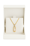 LP Jewels Modern Rectangle Pearl Pendant Necklace in Gold Finish