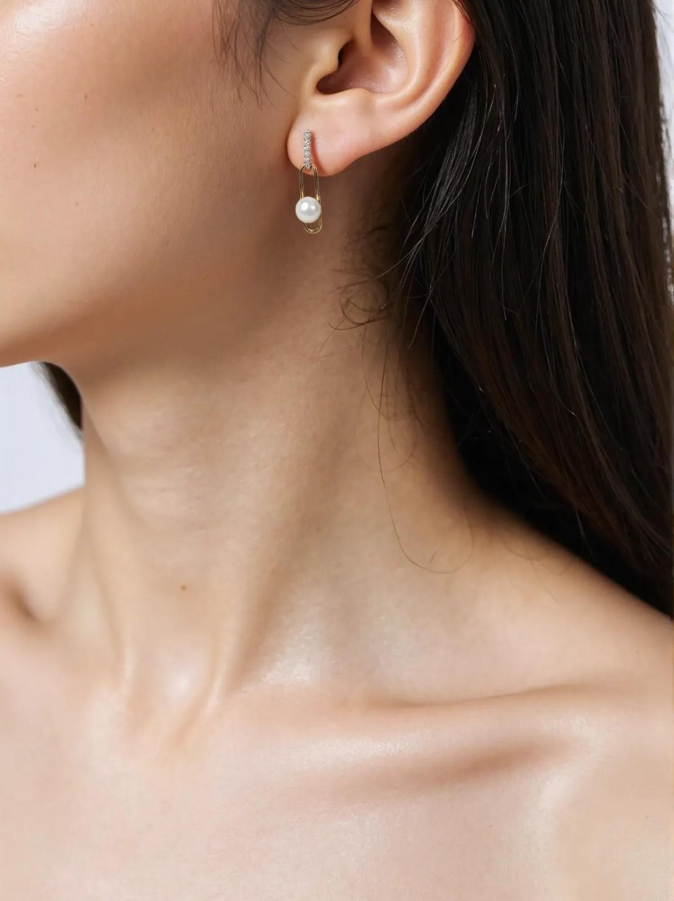 Gold-Plated Pearl Drop Earrings with Crystal Accents