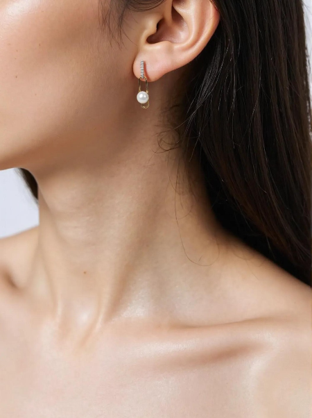 Gold-Plated Pearl Drop Earrings with Crystal Accents