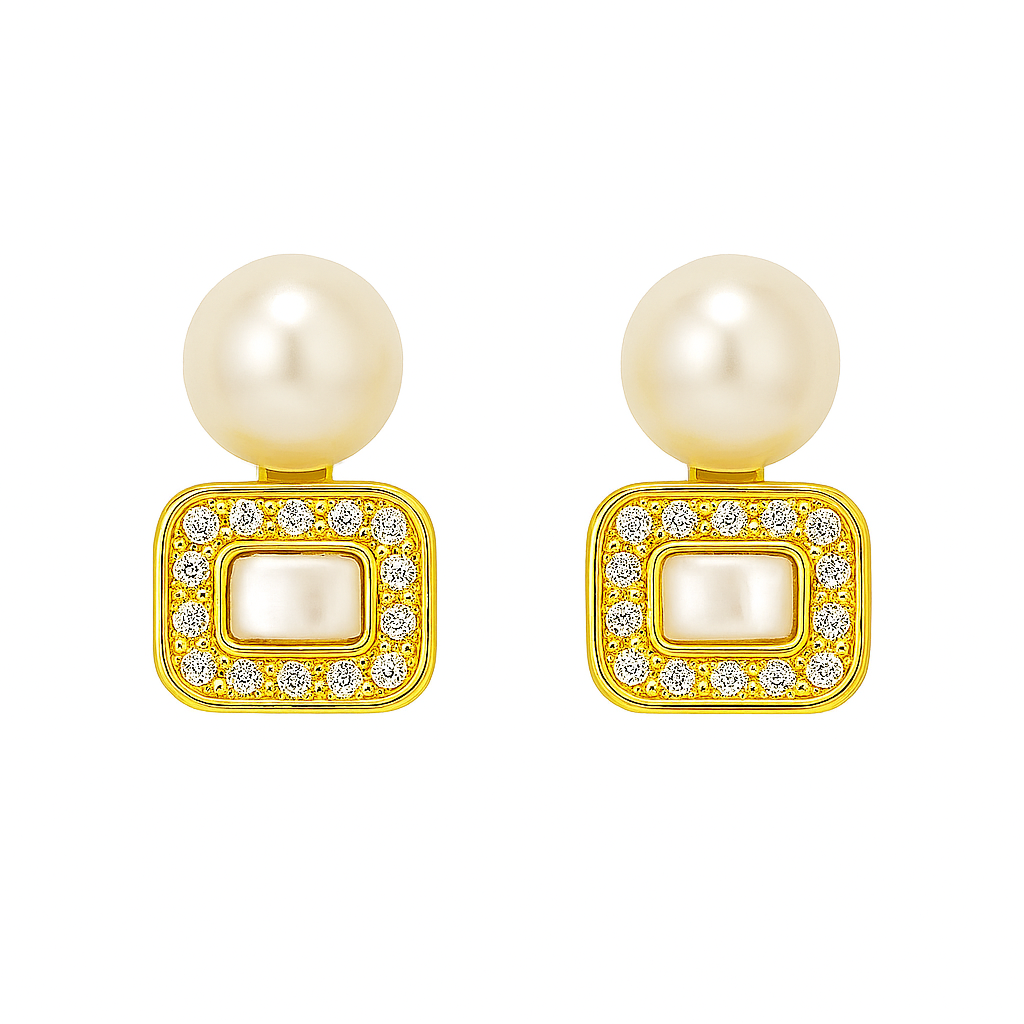 Luxe Halo Pearl and Crystal Stud Earrings