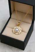 LP Jewels Timeless Rose Design Pearl Pendant Necklace