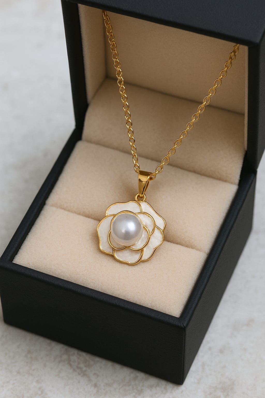 LP Jewels Timeless Rose Design Pearl Pendant Necklace