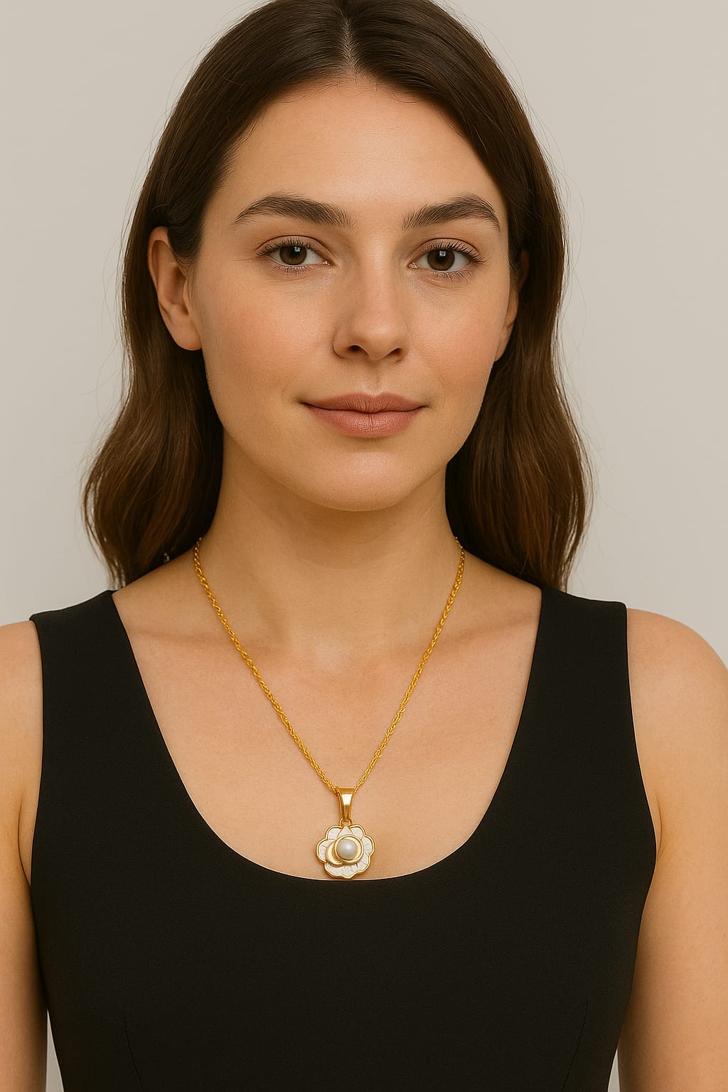 LP Jewels Timeless Rose Design Pearl Pendant Necklace