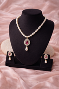 LP JEWELS: Ruby Teardrop Freshwater Pearl Necklace Set – 5–6 mm Oval Pearls