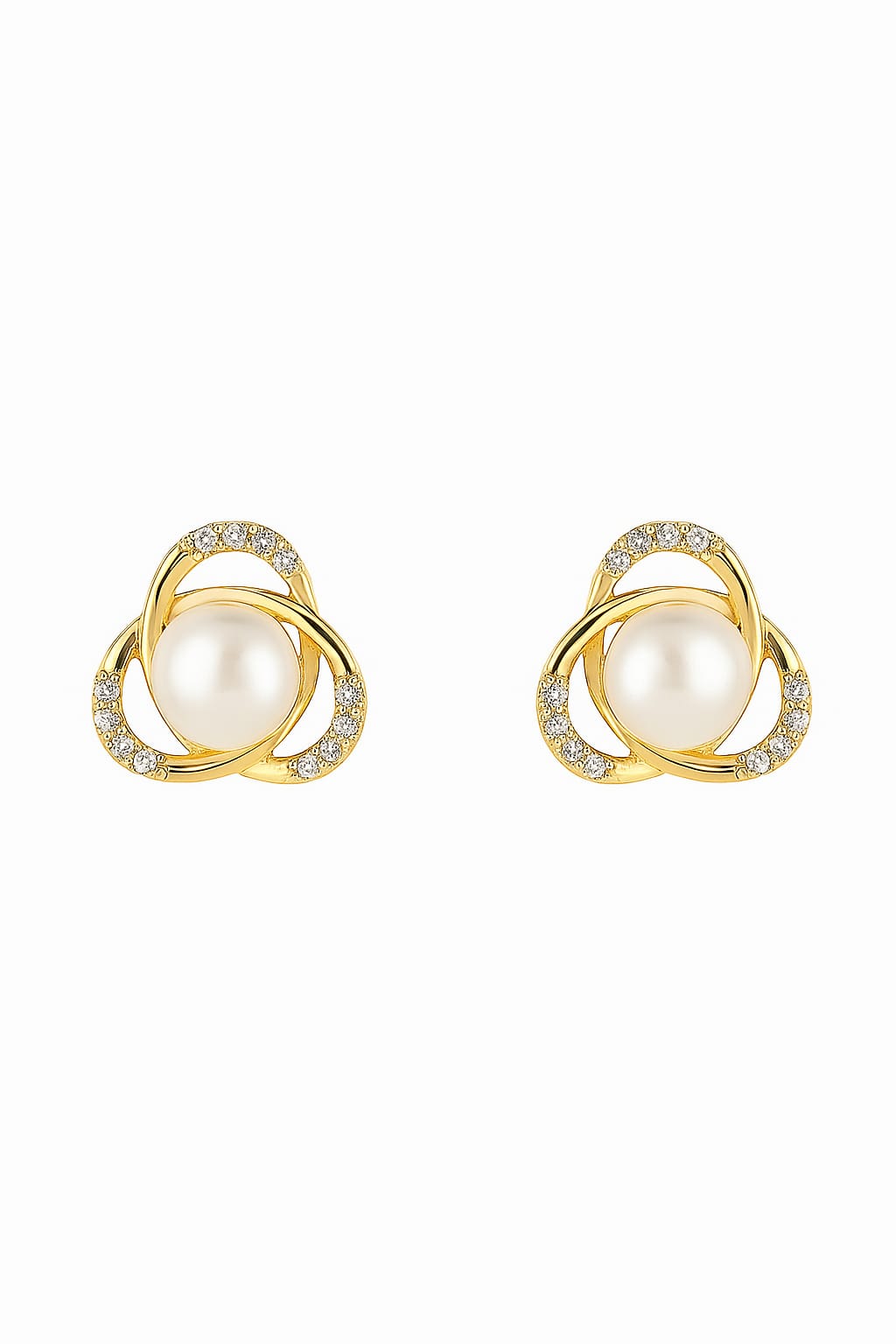 Elegant Pearl Earrings in Gold with Sparkling Stones