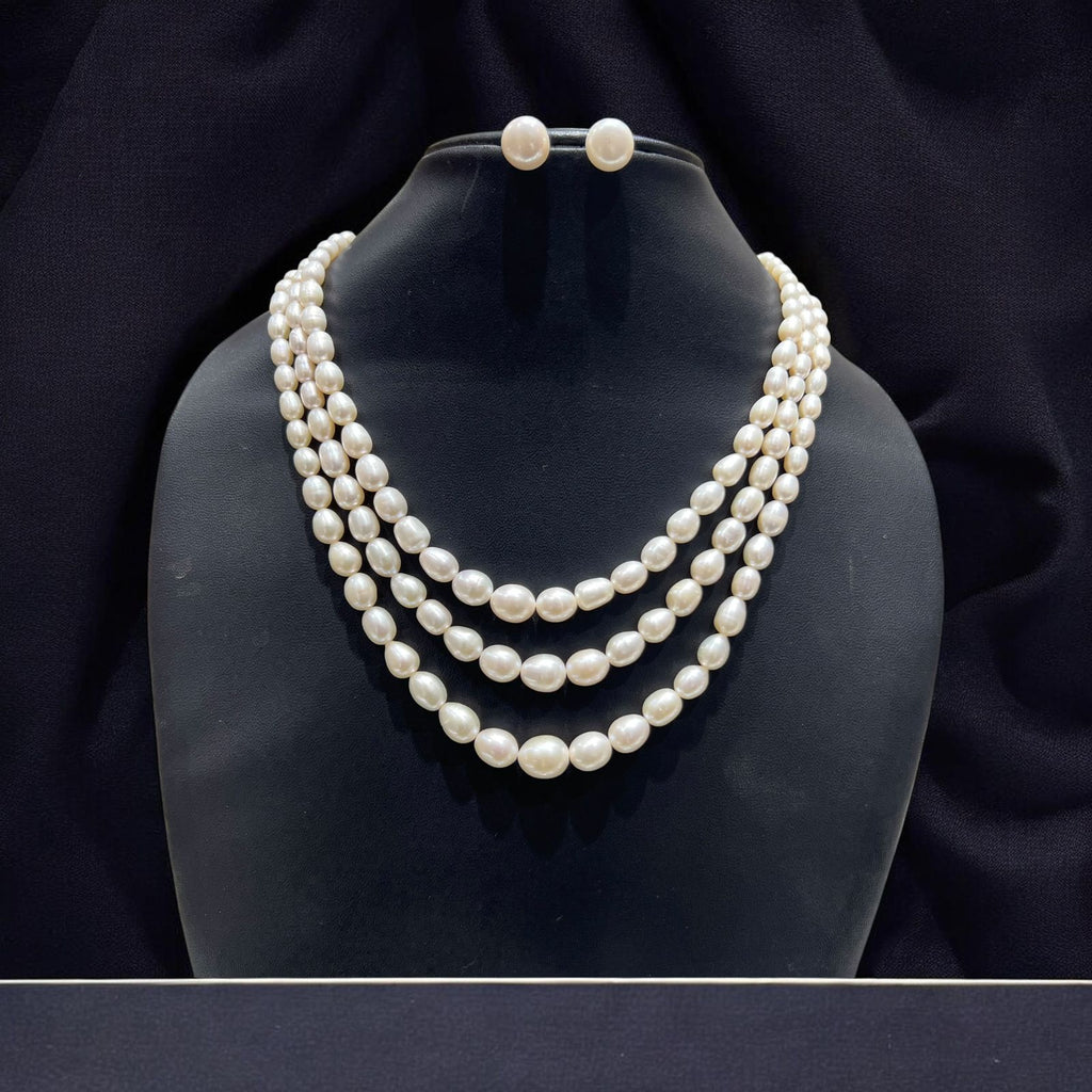 Luxury 3 Layer Graduated Oval Pearl Necklace Set for Women | Elegant Pearl Jewelry | LP Jewels