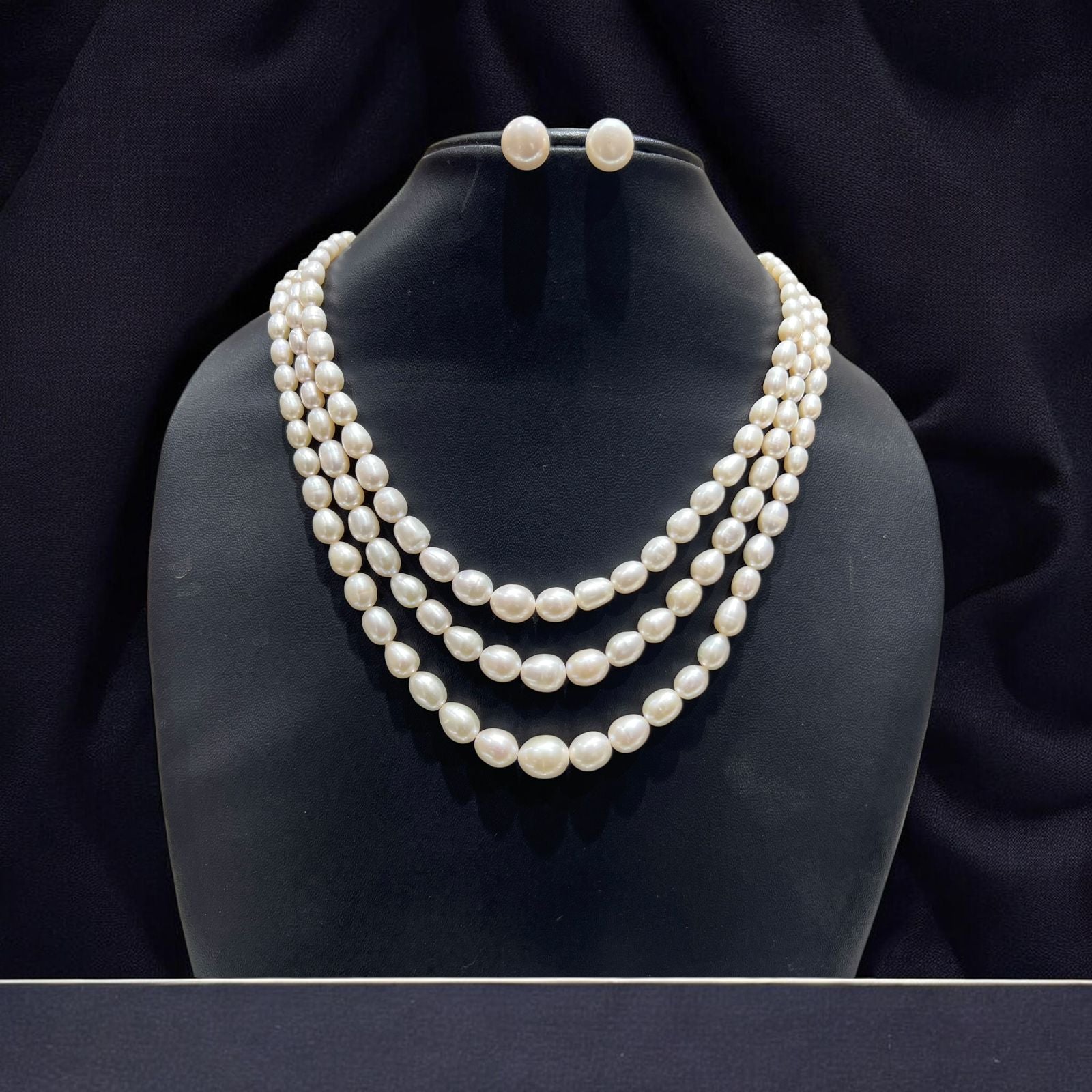 Luxury 3 Layer Graduated Oval Pearl Necklace Set for Women | Elegant Pearl Jewelry | LP Jewels