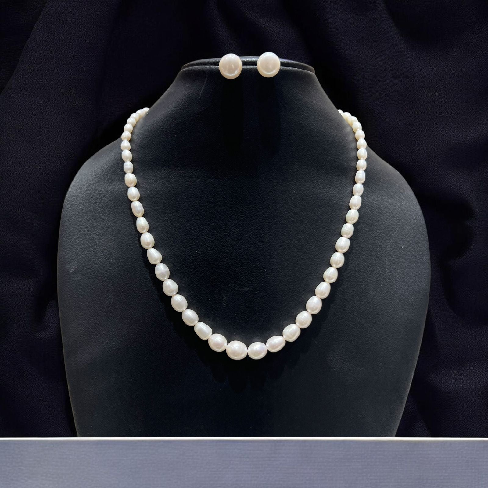 Elegant Graduated Oval Pearl Necklace Set for Women | Pearl Necklace with Stud Earrings | LP Jewels