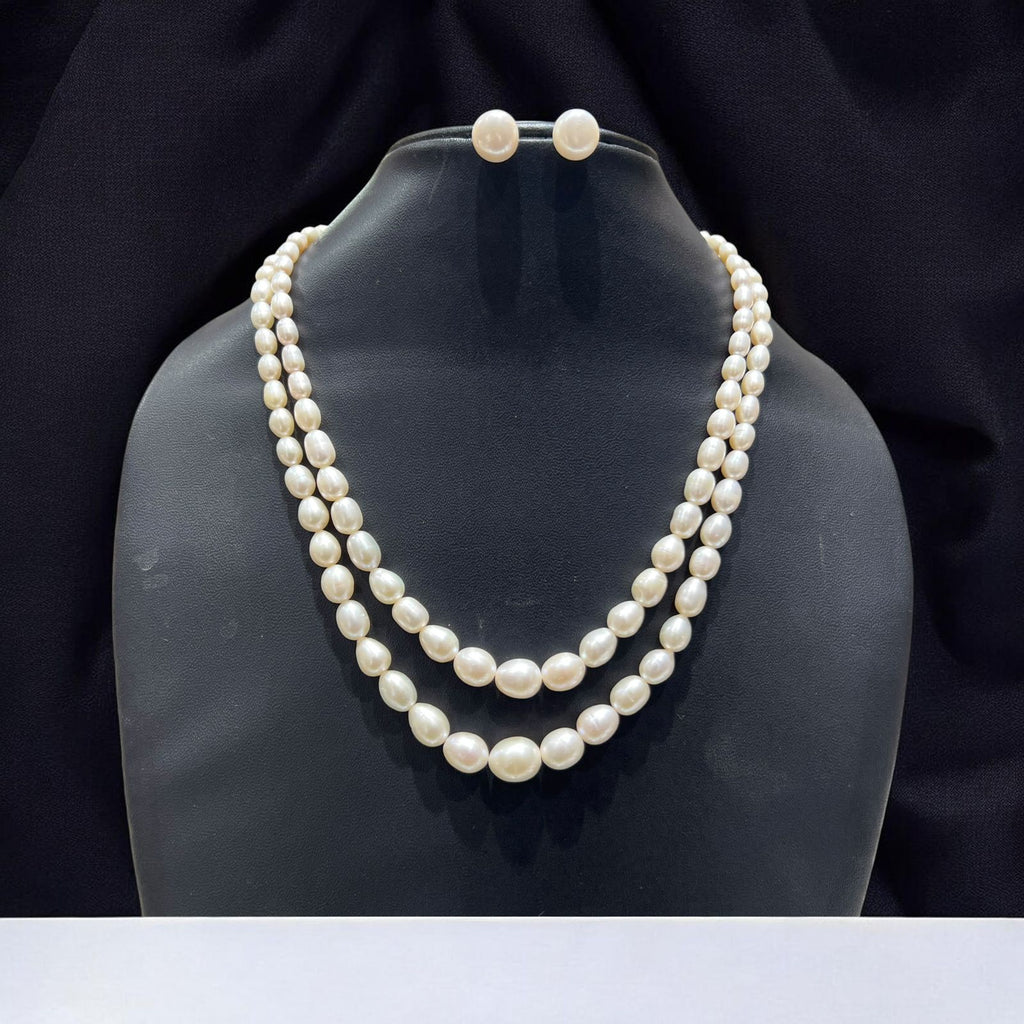 Luxury Double Layer Oval Pearl Necklace Set for Women | Elegant Pearl Jewelry with Earrings | LP Jewels
