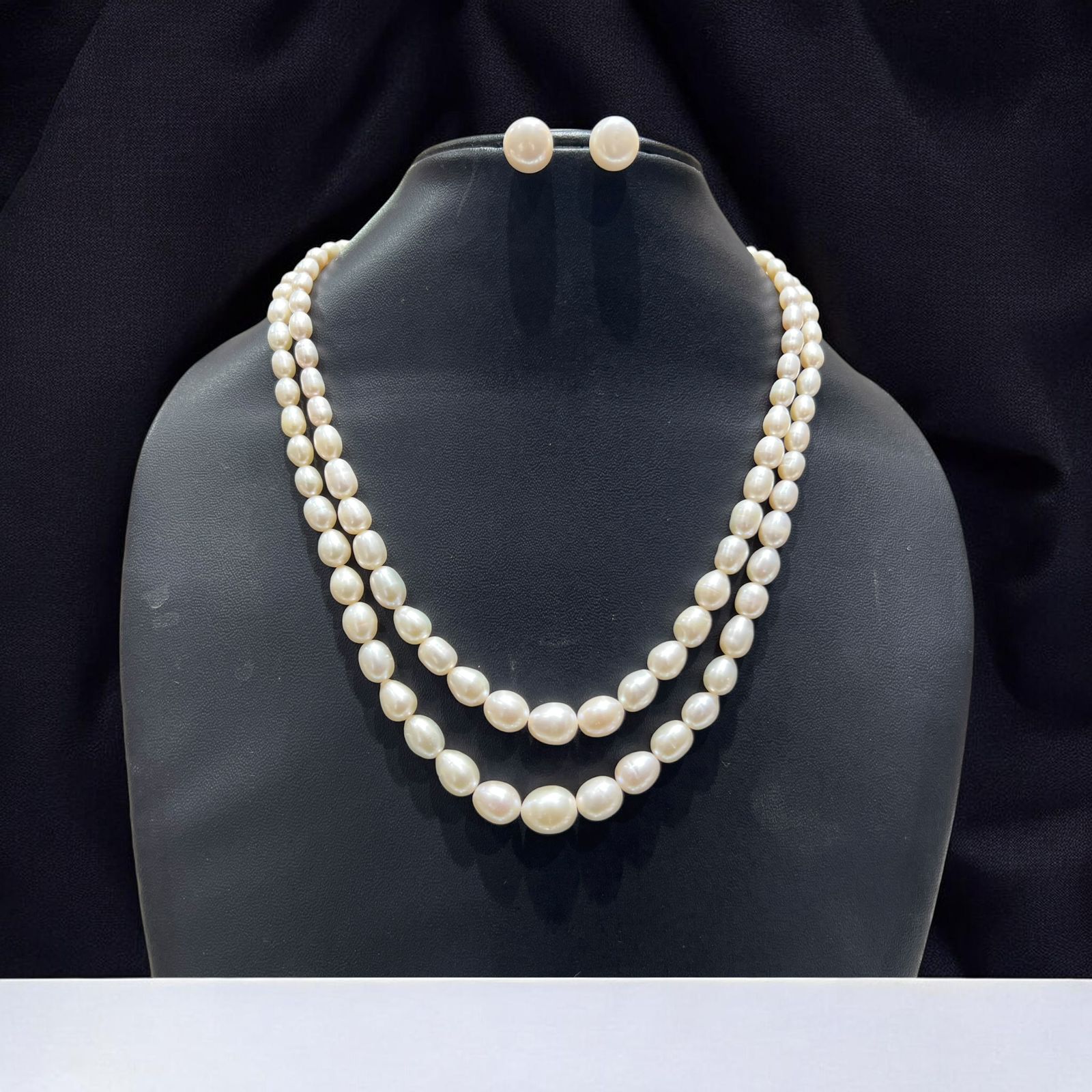 Luxury Double Layer Oval Pearl Necklace Set for Women | Elegant Pearl Jewelry with Earrings | LP Jewels