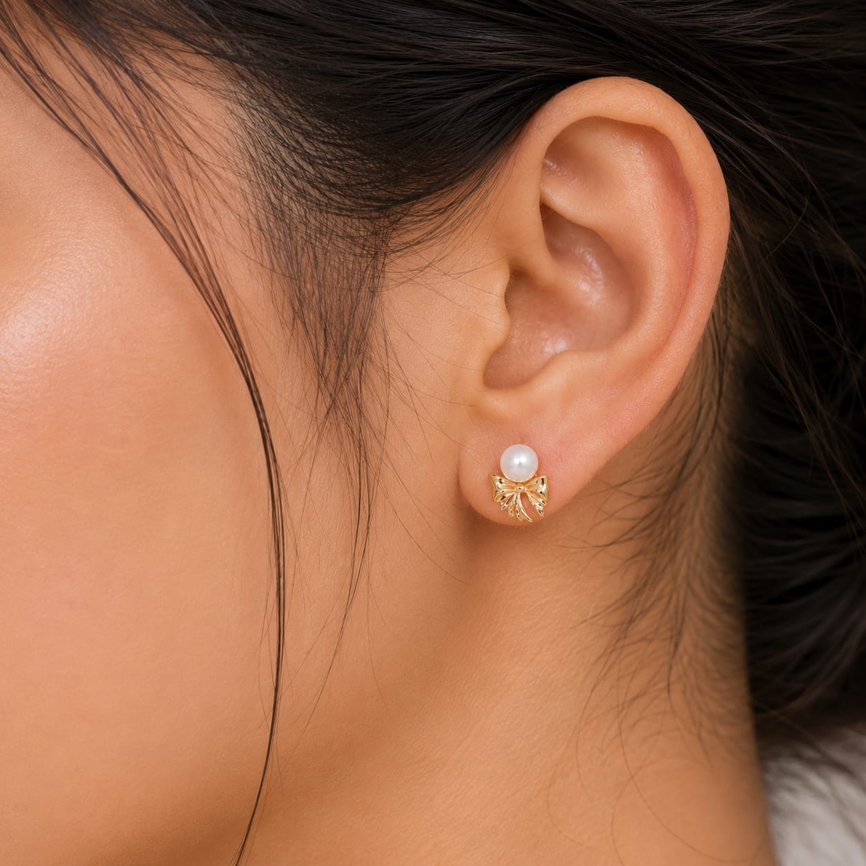 Pearl Bow Earrings for Women | Elegant Gold Studs | LP Jewels