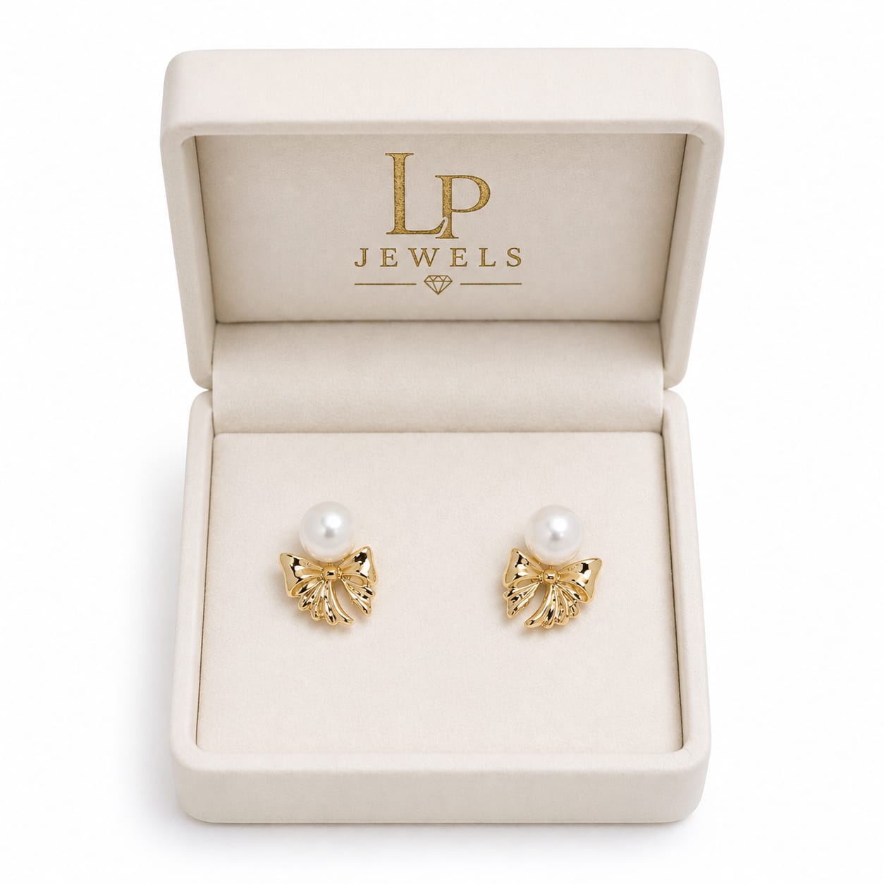 Pearl Bow Earrings for Women | Elegant Gold Studs | LP Jewels