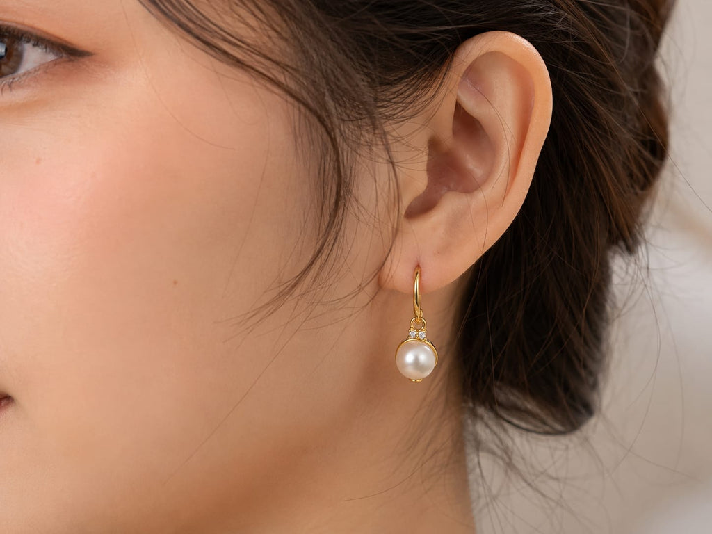 Elegant Pearl Drop Hoop Earrings for Women | Gold Earrings | LP Jewels