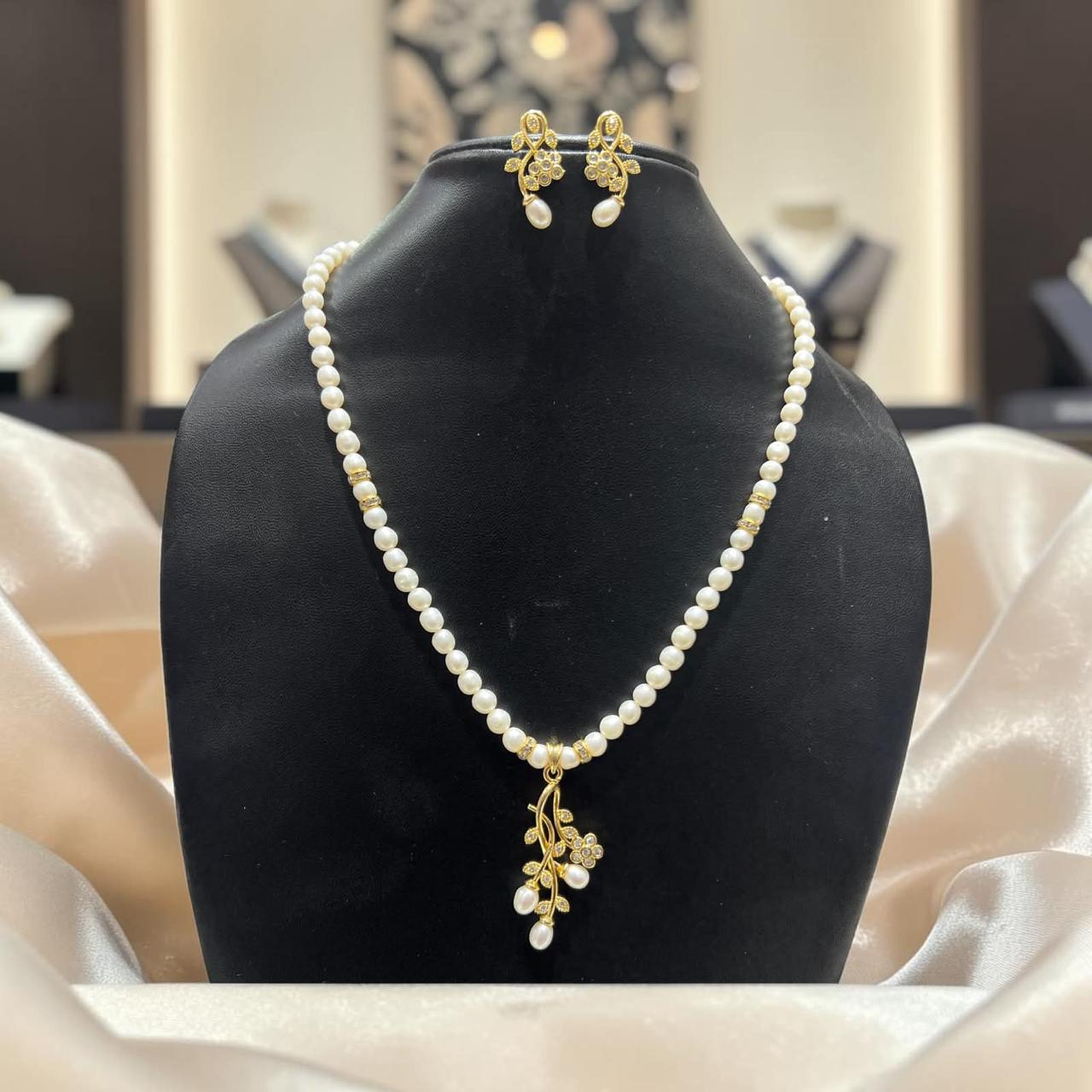 Natural Freshwater Button Pearl Necklace Set with Earrings | LP JEWELS