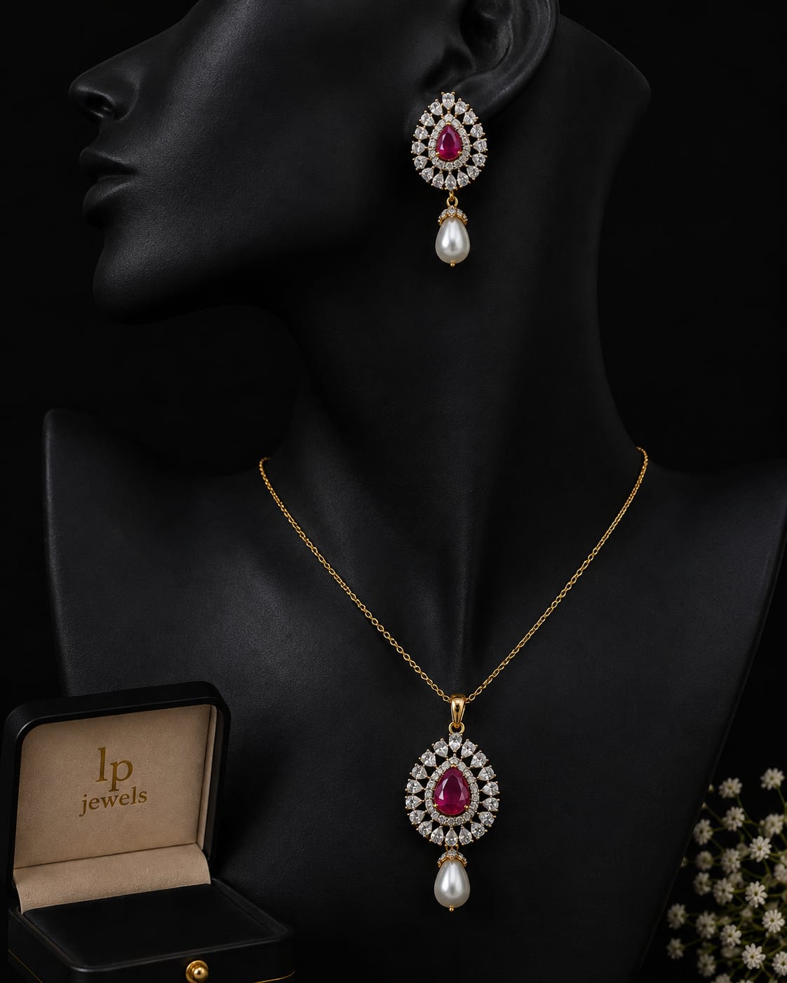 Ruby Pearl Pendant Set - LP Jewels