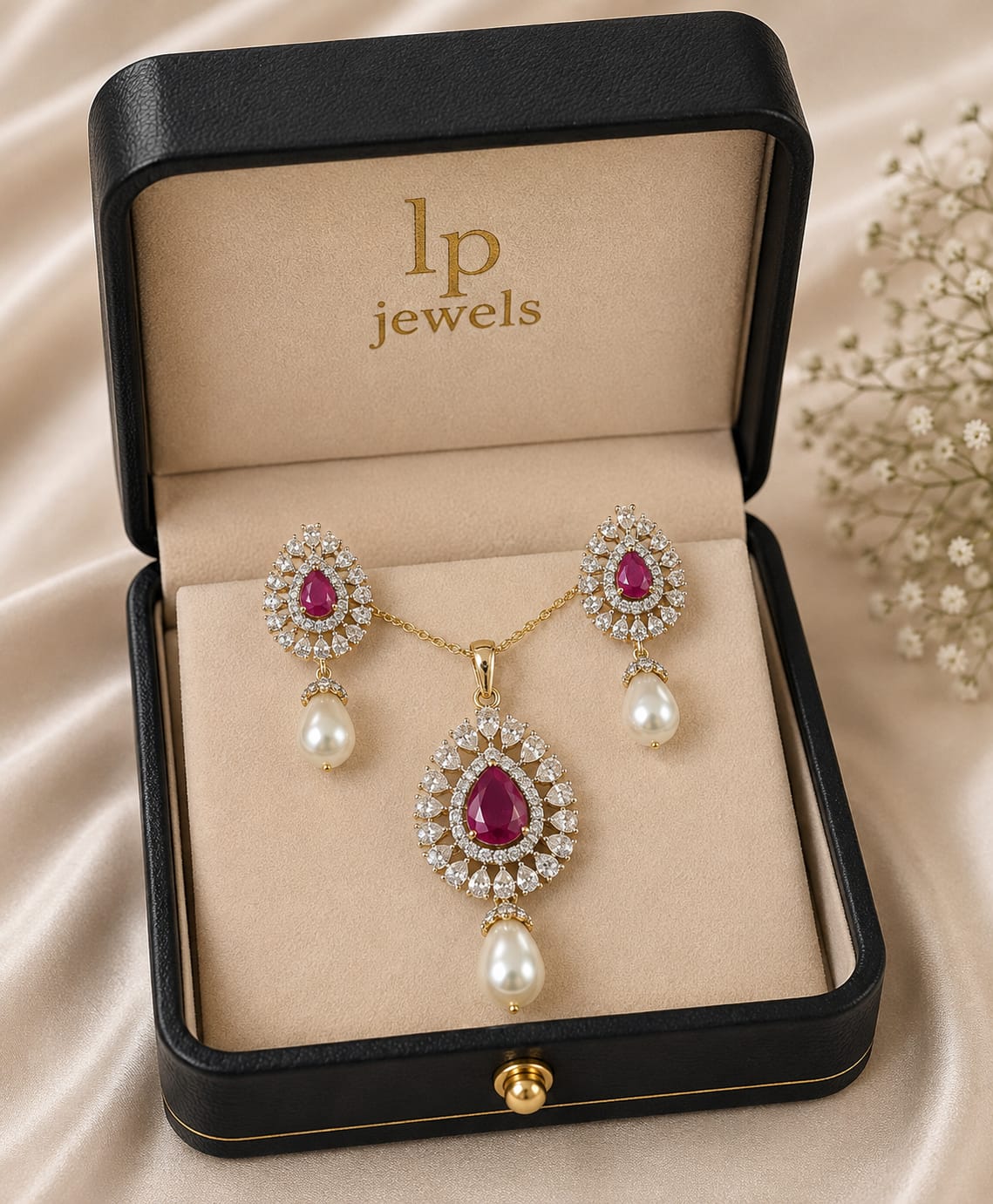 Ruby Pearl Pendant Set - LP Jewels