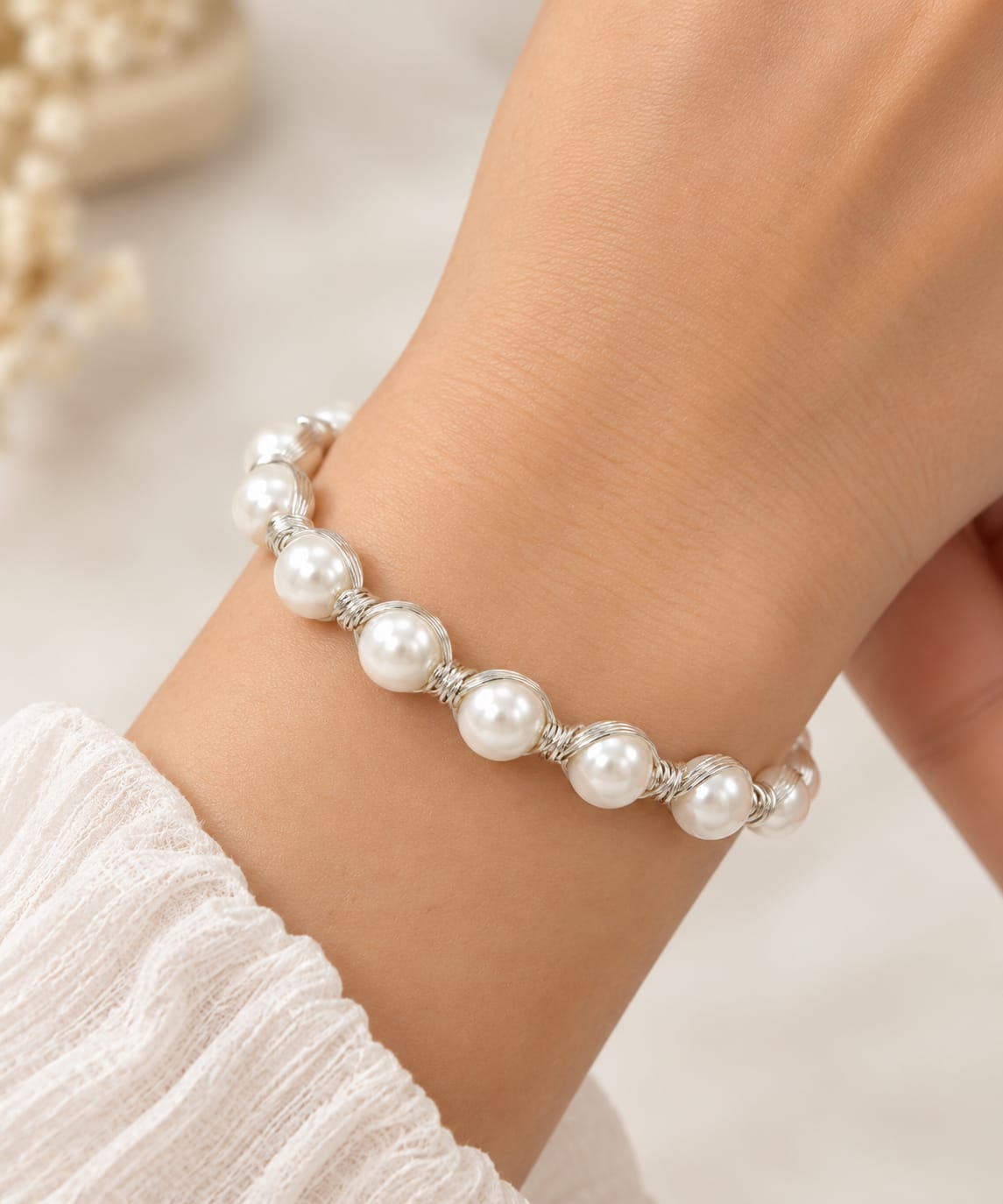 Silver Pearl Bracelet for Women | White Pearl Bracelet | LP JEWELS