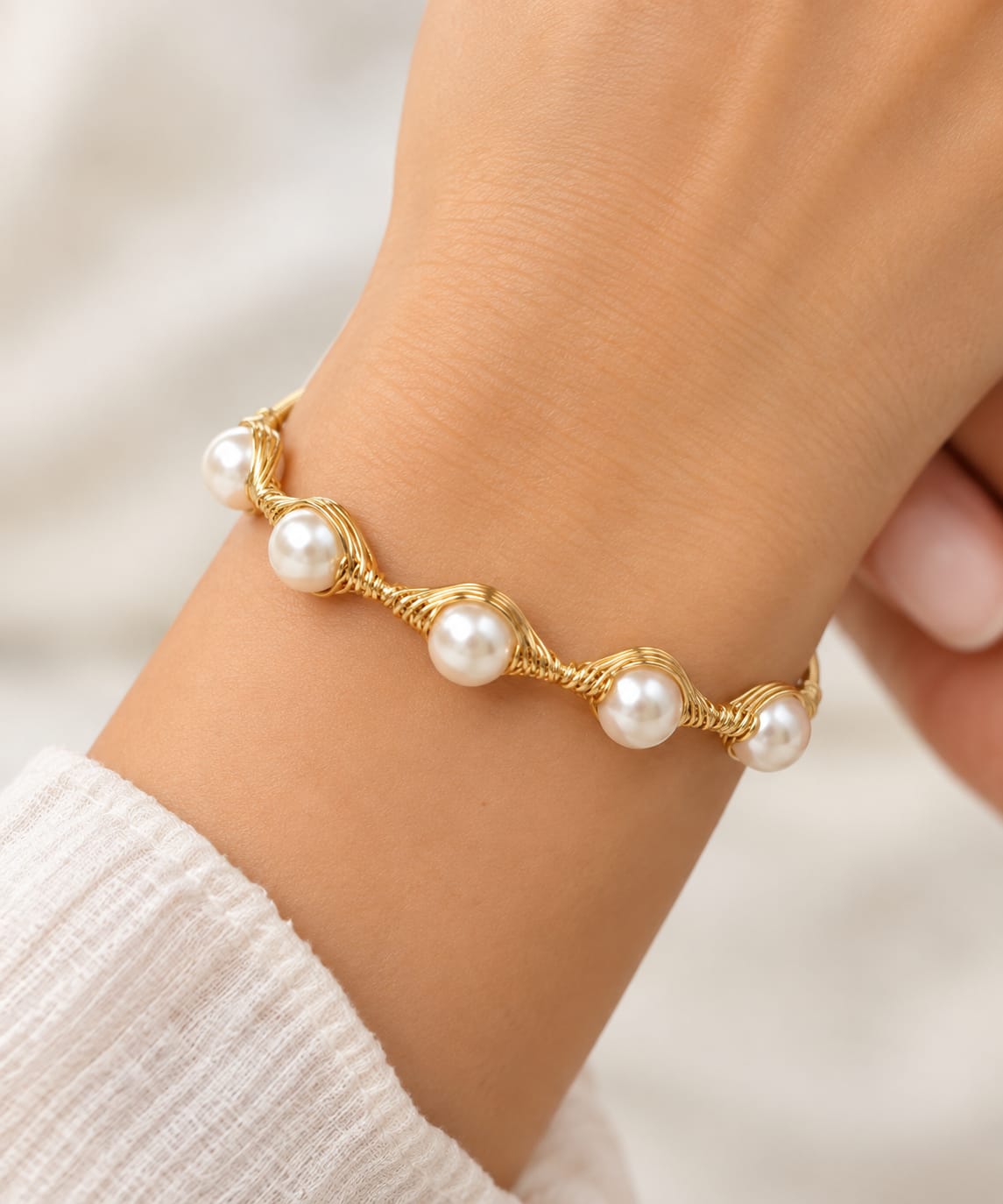 Gold Pearl Cuff Bracelet for Women | LP JEWELS