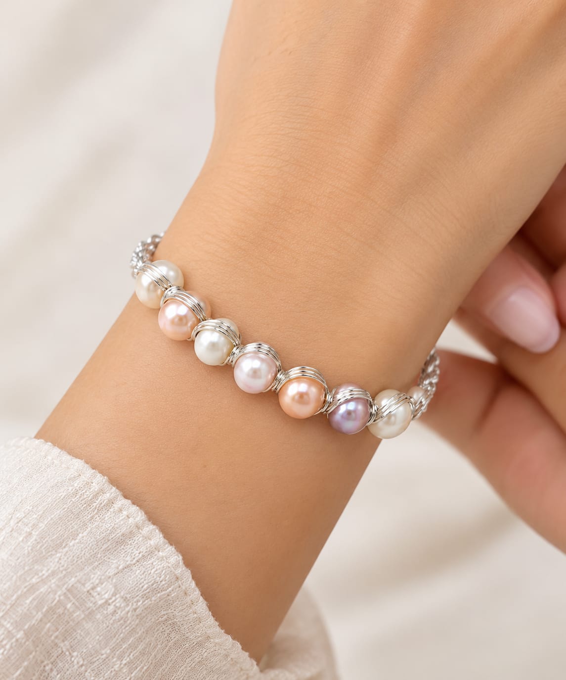 Multicolor Pearl Bracelet for Women | Silver-Tone | LP JEWELS