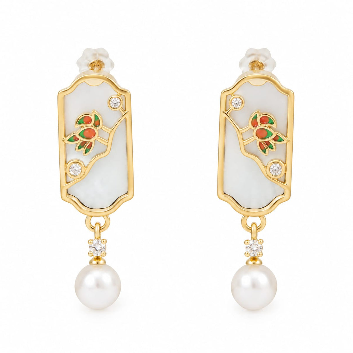 Gold Floral Pearl Drop Earrings for Women | LP JEWELS